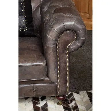 Dark Grey Brown Leather Chesterfield Chair | Victor