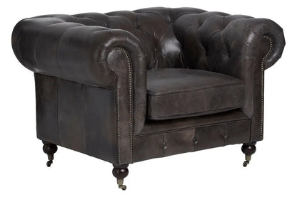 Dark Grey Brown Leather Chesterfield Chair | Victor