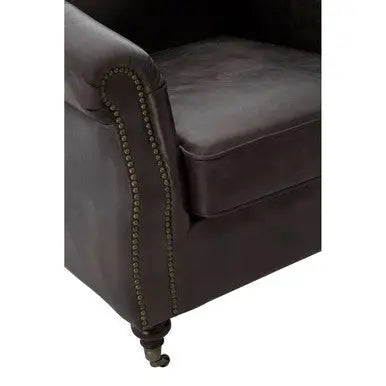 Dark Grey Brown Leather Curved Armchair | Victor