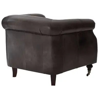 Dark Grey Brown Leather Curved Armchair | Victor