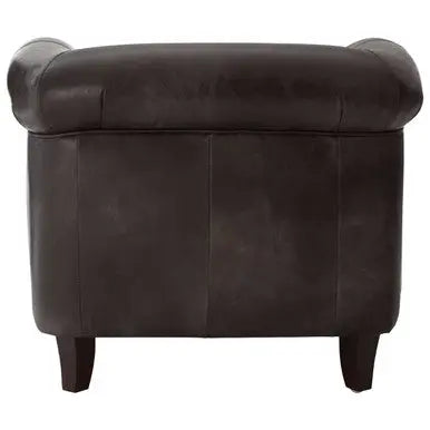 Dark Grey Brown Leather Curved Armchair | Victor