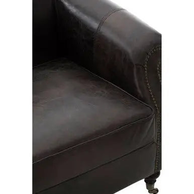 Dark Grey Brown Leather Curved Armchair | Victor