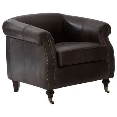 Dark Grey Brown Leather Curved Armchair | Victor