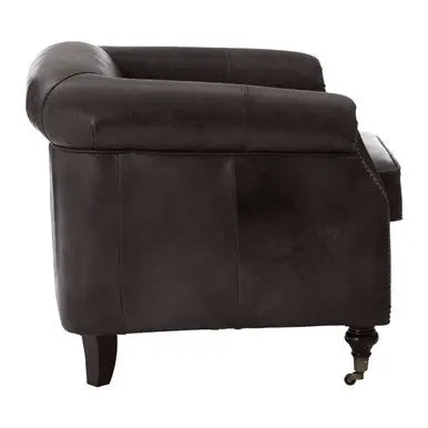 Dark Grey Brown Leather Curved Armchair | Victor