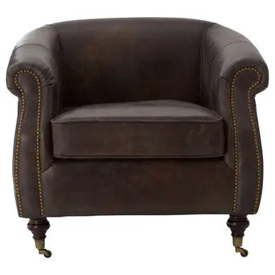 Dark Grey Brown Leather Curved Armchair | Victor