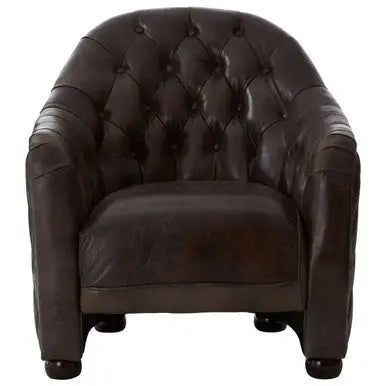 Dark Grey Brown Leather Tub Chair | Victor