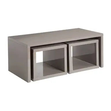 Dark Grey High Gloss Wood Coffee Table with 2 Under Tables, Madrid