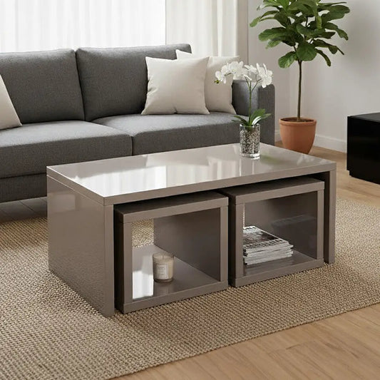 Dark Grey High Gloss Wood Coffee Table with 2 Under Tables | Madrid