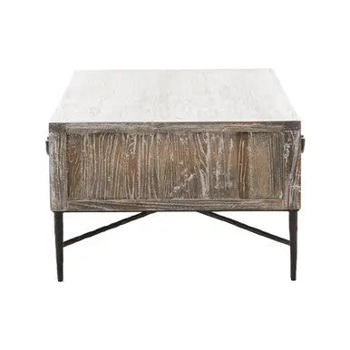 Dark Mud Grey Recycled Elm Wood Coffee Table with Two Storage Drawers and Metal Frame, Milan