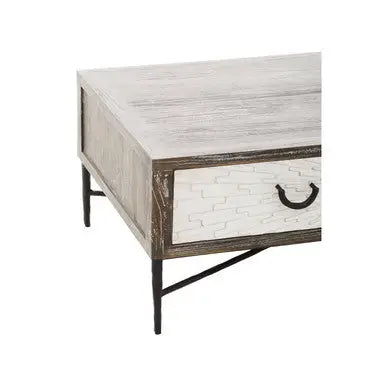 Dark Mud Grey Recycled Elm Wood Coffee Table with Two Storage Drawers and Metal Frame, Milan