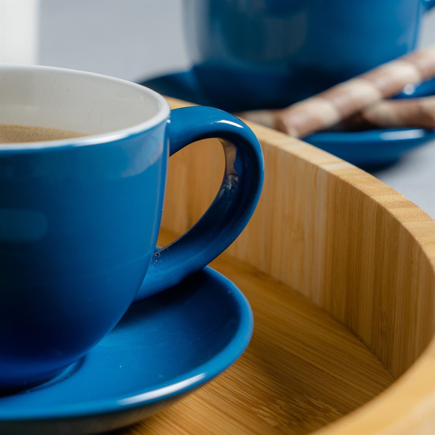250ml Blue Cappuccino Cups & Saucers - Pack of Six