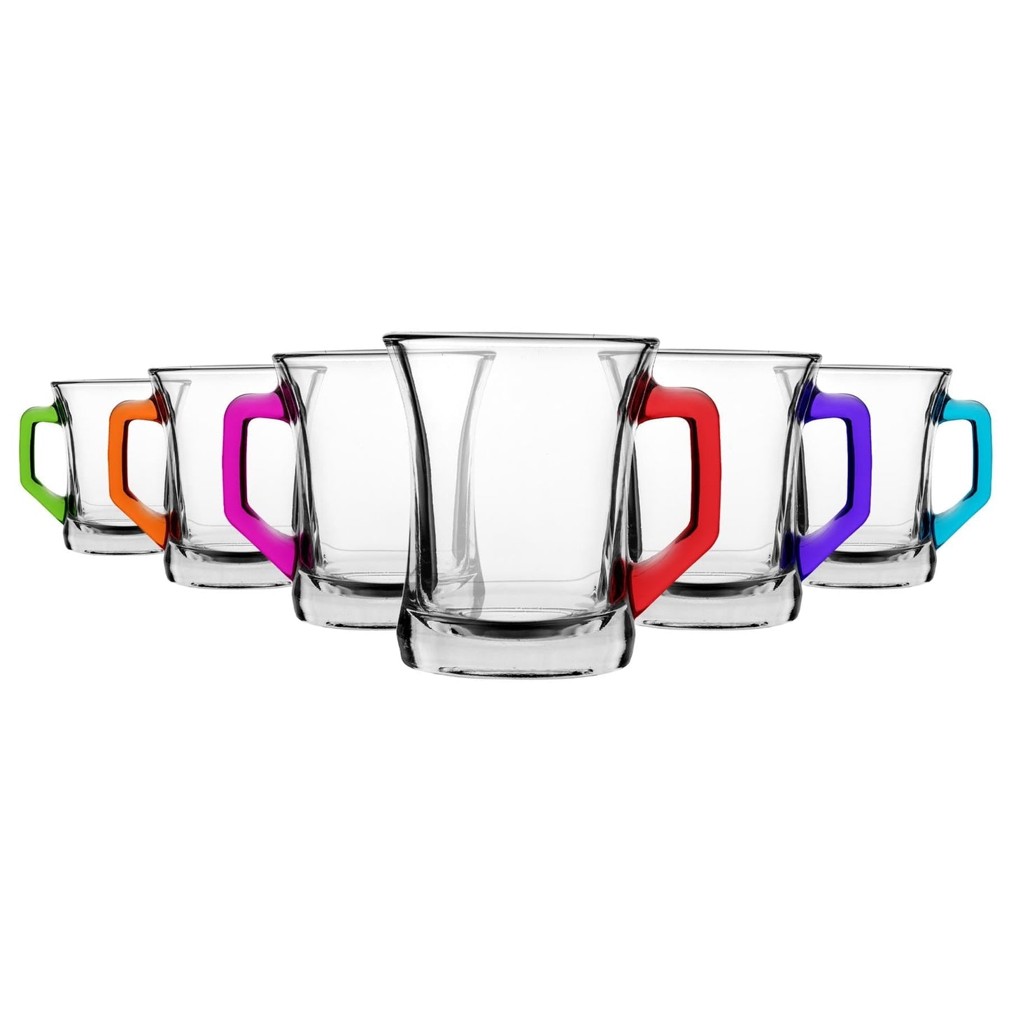225ml Zen+ Multicolour Glass Coffee Mugs - Pack of Six
