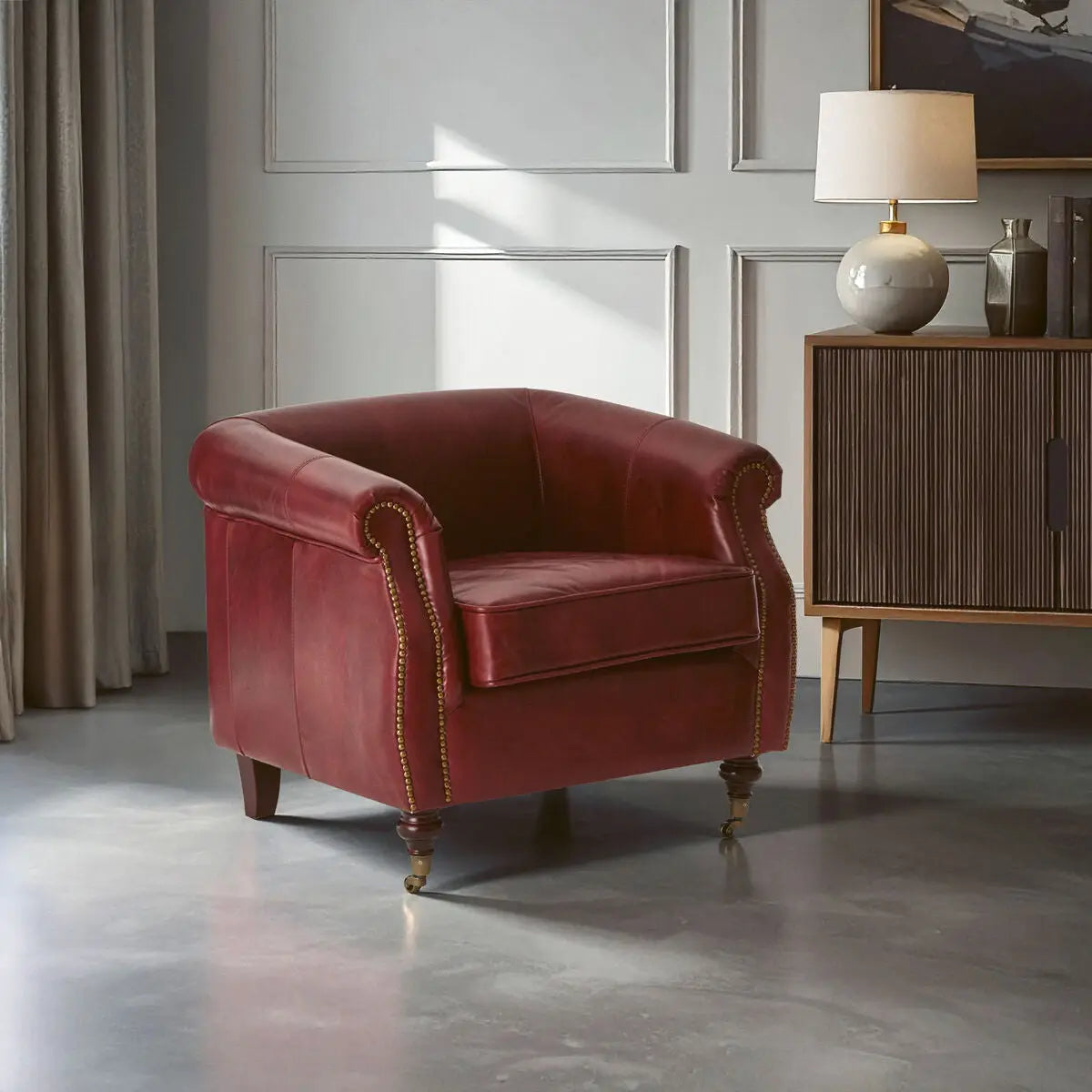 Deep Red Leather Armchair | Victor