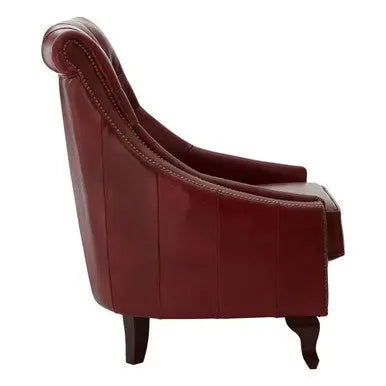 Deep Red Leather Lounge Chair with Tufted Back | Victor