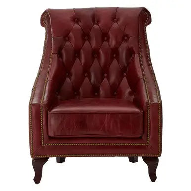 Deep Red Leather Lounge Chair with Tufted Back | Victor