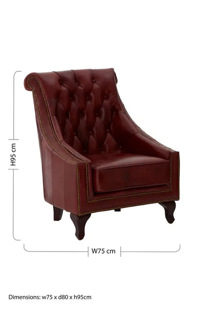 Deep Red Leather Lounge Chair with Tufted Back | Victor