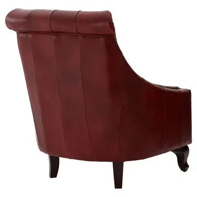 Deep Red Leather Lounge Chair with Tufted Back | Victor