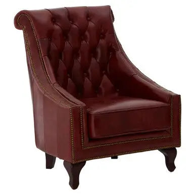 Deep Red Leather Lounge Chair with Tufted Back | Victor
