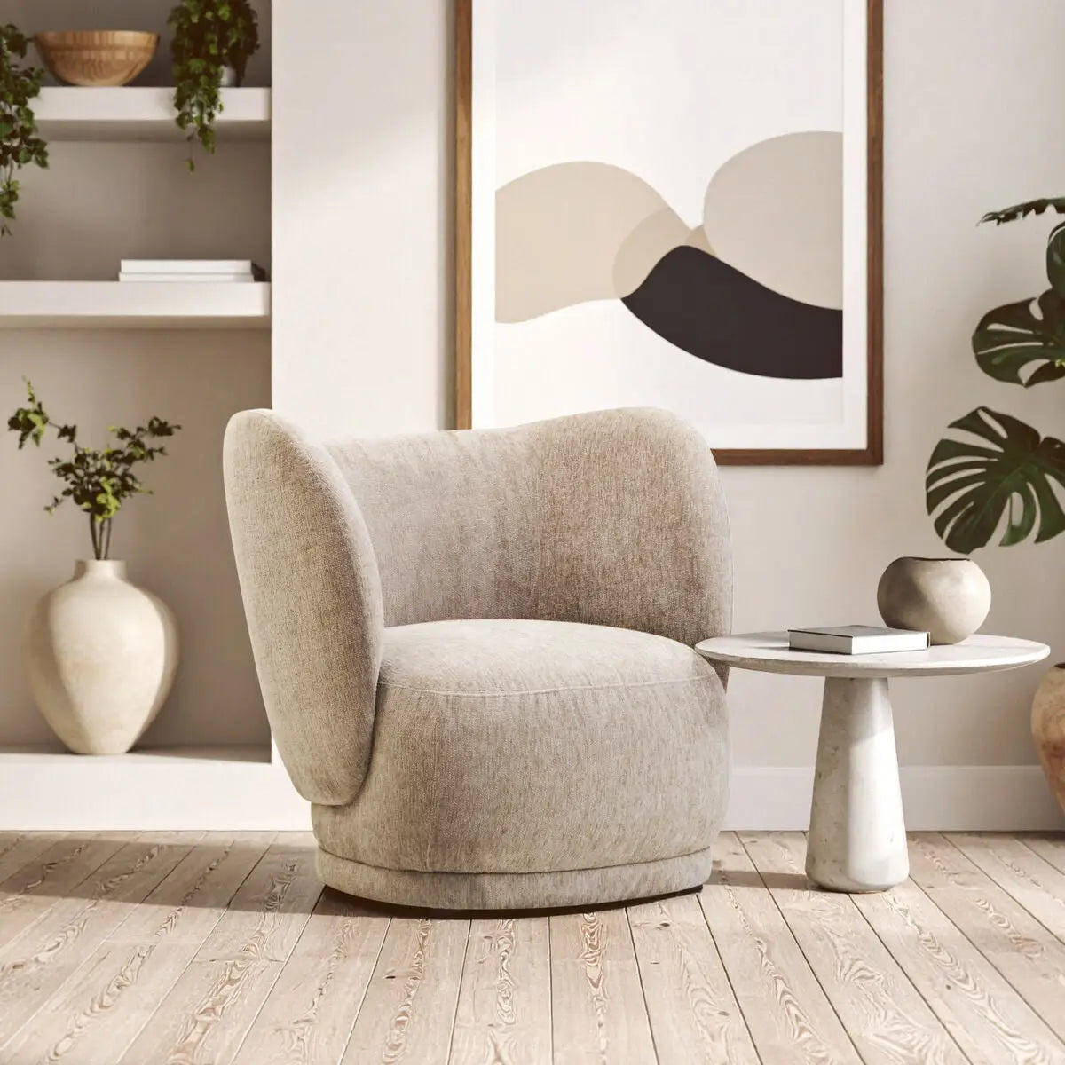 Delray Deep Stone Chenille Effect Curved Chair