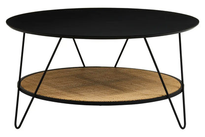 Depok Natural Rattan and Black Finish Metal 2 Tier Coffee Table