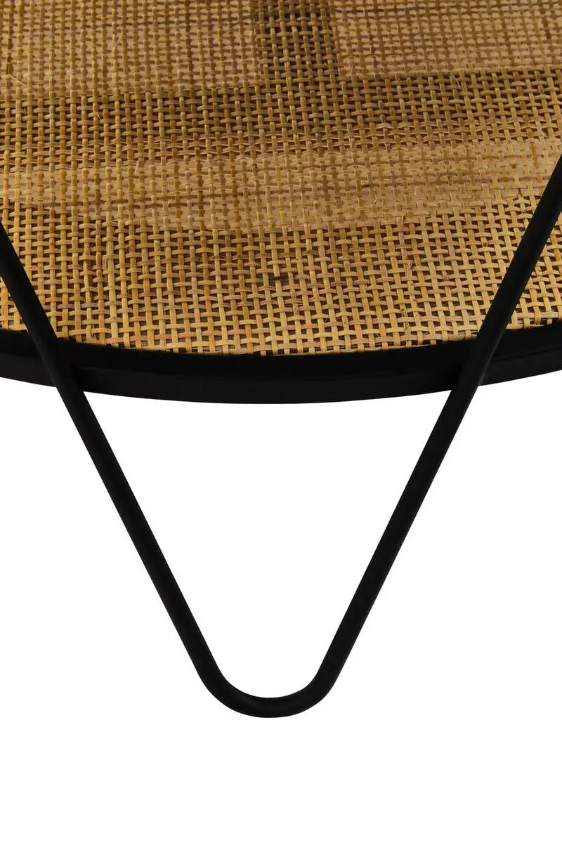Depok Natural Rattan and Black Finish Metal 2 Tier Coffee Table