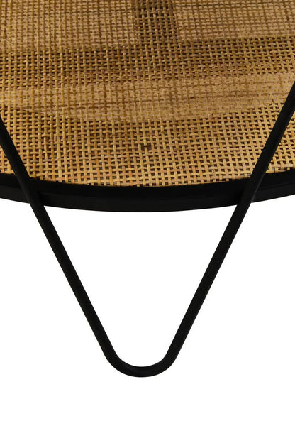 Depok Natural Rattan and Black Finish Metal 2 Tier Coffee Table
