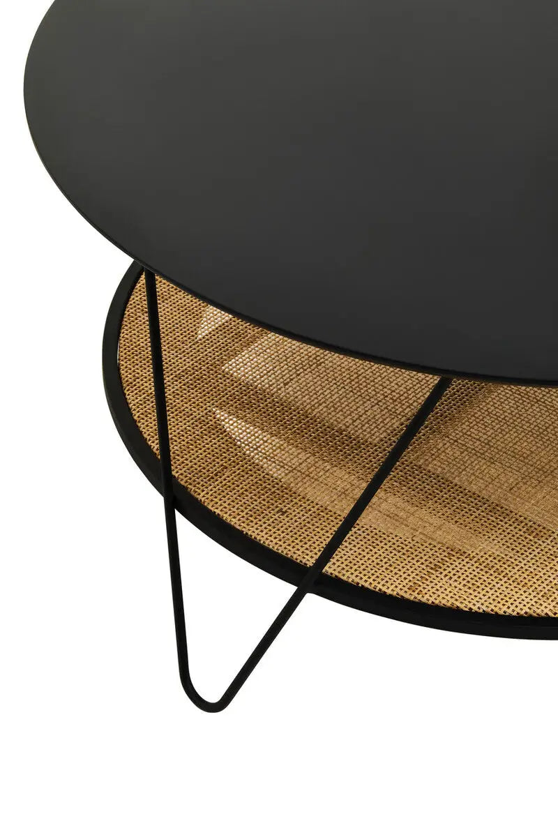 Depok Natural Rattan and Black Finish Metal 2 Tier Coffee Table