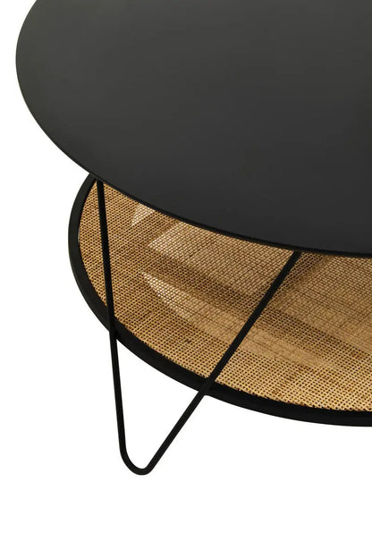 Depok Natural Rattan and Black Finish Metal 2 Tier Coffee Table
