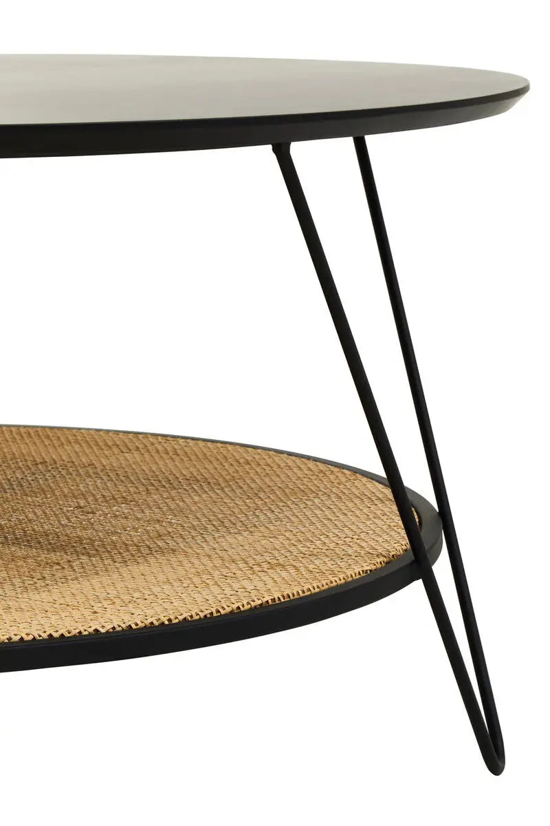 Depok Natural Rattan and Black Finish Metal 2 Tier Coffee Table