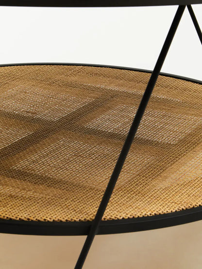 Depok Natural Rattan and Black Finish Metal 2 Tier Coffee Table