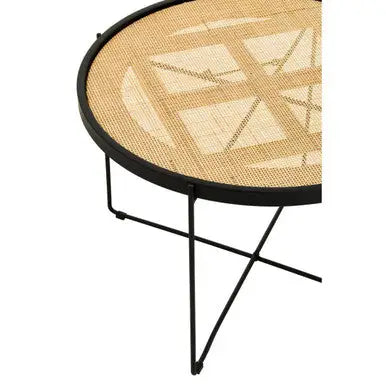 Depok Natural Rattan and Black Finish Metal Round Coffee Table