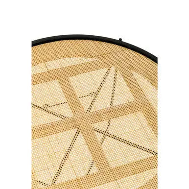 Depok Natural Rattan and Black Finish Metal Round Coffee Table