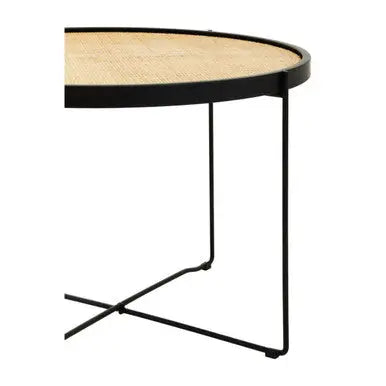 Depok Natural Rattan and Black Finish Metal Round Coffee Table