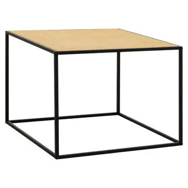 Depok Natural Rattan and Black Finish Metal Square Coffee Table