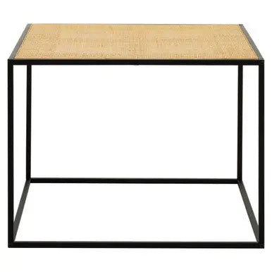 Depok Natural Rattan and Black Finish Metal Square Coffee Table