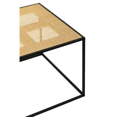 Depok Natural Rattan and Black Finish Metal Square Coffee Table