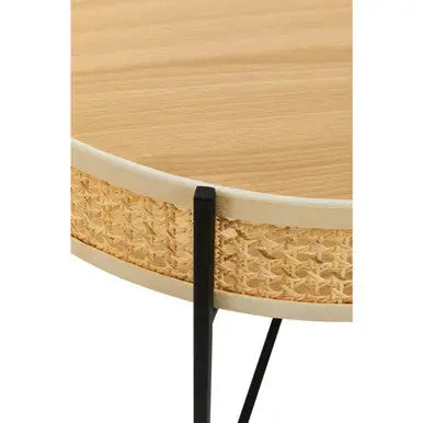 Depok Natural Rattan Tray Coffee Table with Black Finish Metal Base