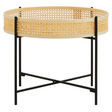 Depok Natural Rattan Tray Coffee Table with Black Finish Metal Base