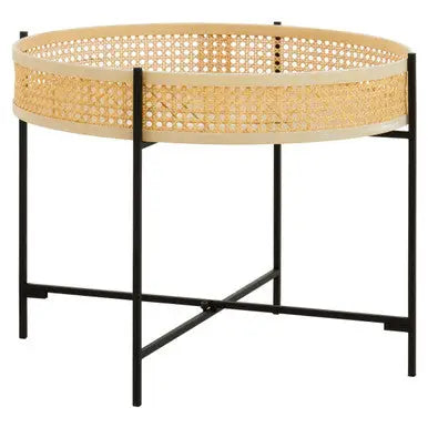 Depok Natural Rattan Tray Coffee Table with Black Finish Metal Base