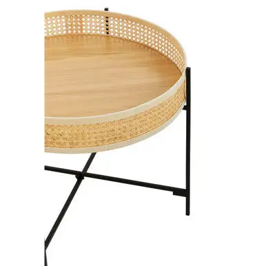 Depok Natural Rattan Tray Coffee Table with Black Finish Metal Base