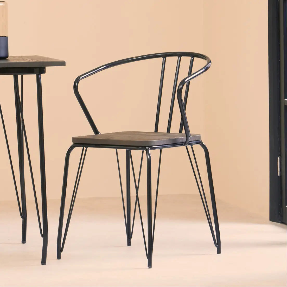 District Black Metal And Elm Wood Armchair