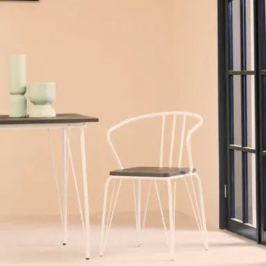 District White Metal And Elm Wood Armchair
