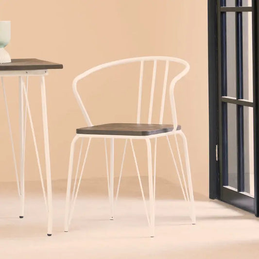 District White Metal And Elm Wood Armchair