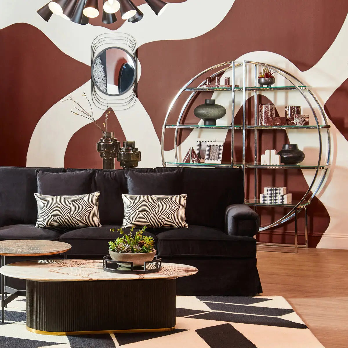 Doha Grey Slate Top Round Coffee Table with Metal Base