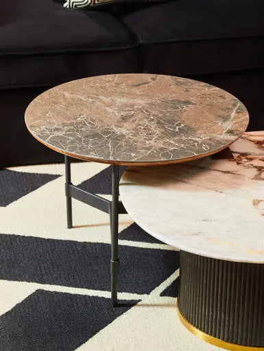 Doha Grey Slate Top Round Coffee Table with Metal Base