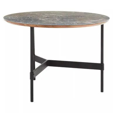 Doha Grey Slate Top Round Coffee Table with Metal Base
