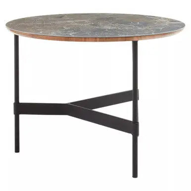Doha Grey Slate Top Round Coffee Table with Metal Base