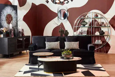 Doha Grey Slate Top Round Coffee Table with Metal Base