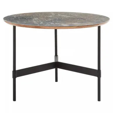 Doha Grey Slate Top Round Coffee Table with Metal Base