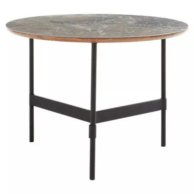 Doha Grey Slate Top Round Coffee Table with Metal Base